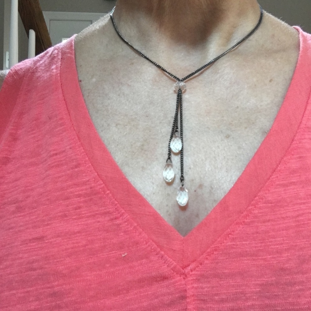 Gunmetal necklace with clear Swarovski crystals.